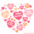 Cute Happy Birthday animated image (gif) with moving hearts