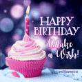 Make a Wish!  Fancy Birthday Cupcake with a Candle GIF.