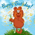 Funny Bear with Daisies. Happy Birthday!