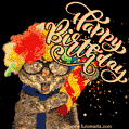 Funny cat in a wig happy birthday gif image