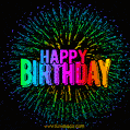 Iridescent Bursting with Colors Fireworks In The Night Sky Happy Birthday GIF