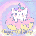 Cute Kawaii Unicorn Cat Happy Birthday GIF