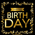 Blinking and glittering gold stars frame happy birthday card (GIF)