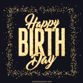 Gold glitter particles frame on black background happy birthday gif
