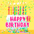 Bursting with colors GIF - birthday cake with elegant candles and a jumping giftbox