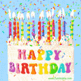 Classic White Layer Cake, rainbow happy birthday decoration, candles and confetti