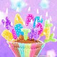 Delicious cupcake with colorful candles and Happy Birthday to You song