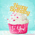 Have A Sweet Birthday! Cute muffin and confetti Animated Happy Birthday Image.