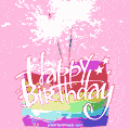 New Happy Birthday GIF. Colorful Animated Birthday Cake, Sparklers and Cool Text.