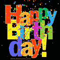 Original, Festive and Colorful Happy Birthday Typography design, multicolor stars bursts