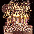 Birthday Cake, Candles and Amazimg Fireworks - Happy Birthday, dear Uncle (GIF)