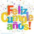 ¡Felicidades en tu día! Texto colorido y estrellas parpadeantes feliz cumpleaños gif.