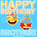 Cool animated Birthday GIF image for brother with two jumping smileys