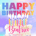 Animated Happy Birthday Cake with Name Beatrice and Burning Candles