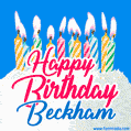 Happy Birthday GIF for Beckham with Birthday Cake and Lit Candles
