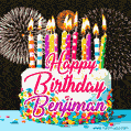 Amazing Animated GIF Image for Benjiman with Birthday Cake and Fireworks