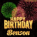 Wishing You A Happy Birthday, Benson! Best fireworks GIF animated greeting card.