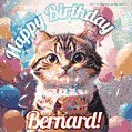 Happy birthday gif for Bernard with cat and cake