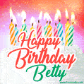 Happy Birthday GIF for Betty with Birthday Cake and Lit Candles