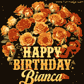 Beautiful bouquet of orange and red roses for Bianca, golden inscription and twinkling stars
