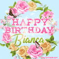 Beautiful Birthday Flowers Card for Bianca with Animated Butterflies
