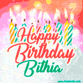 Happy Birthday GIF for Bithia with Birthday Cake and Lit Candles