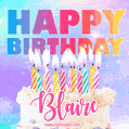 Animated Happy Birthday Cake with Name Blaire and Burning Candles