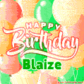 Happy Birthday Image for Blaize. Colorful Birthday Balloons GIF Animation.
