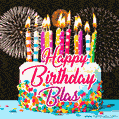Amazing Animated GIF Image for Blas with Birthday Cake and Fireworks