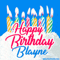 Happy Birthday GIF for Blayne with Birthday Cake and Lit Candles