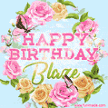 Beautiful Birthday Flowers Card for Blaze with Animated Butterflies