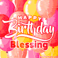 Happy Birthday Blessing - Colorful Animated Floating Balloons Birthday Card