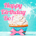 Happy Birthday Bo! Elegang Sparkling Cupcake GIF Image.
