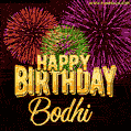 Wishing You A Happy Birthday, Bodhi! Best fireworks GIF animated greeting card.