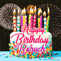 Amazing Animated GIF Image for Boruch with Birthday Cake and Fireworks