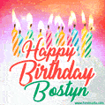 Happy Birthday GIF for Bostyn with Birthday Cake and Lit Candles