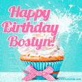 Happy Birthday Bostyn! Elegang Sparkling Cupcake GIF Image.