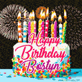 Amazing Animated GIF Image for Bostyn with Birthday Cake and Fireworks
