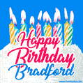 Happy Birthday GIF for Bradford with Birthday Cake and Lit Candles