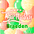 Happy Birthday Image for Braeden. Colorful Birthday Balloons GIF Animation.