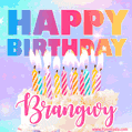 Animated Happy Birthday Cake with Name Brangwy and Burning Candles
