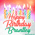 Happy Birthday GIF for Brantley with Birthday Cake and Lit Candles