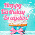 Happy Birthday Brayden! Elegang Sparkling Cupcake GIF Image.