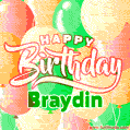 Happy Birthday Image for Braydin. Colorful Birthday Balloons GIF Animation.