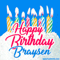 Happy Birthday GIF for Braysen with Birthday Cake and Lit Candles