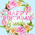 Beautiful Birthday Flowers Card for Brenda with Animated Butterflies