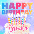 Animated Happy Birthday Cake with Name Brenda and Burning Candles
