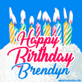 Happy Birthday GIF for Brendyn with Birthday Cake and Lit Candles
