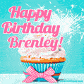Happy Birthday Brenley! Elegang Sparkling Cupcake GIF Image.