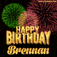 Wishing You A Happy Birthday, Brennan! Best fireworks GIF animated greeting card.